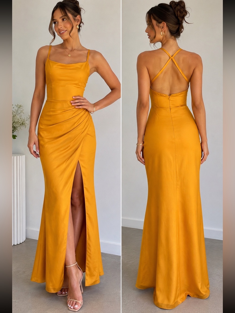 STACEES Open Back Marigold Bridesmaid Formal Evening Wedding Gown Size 0